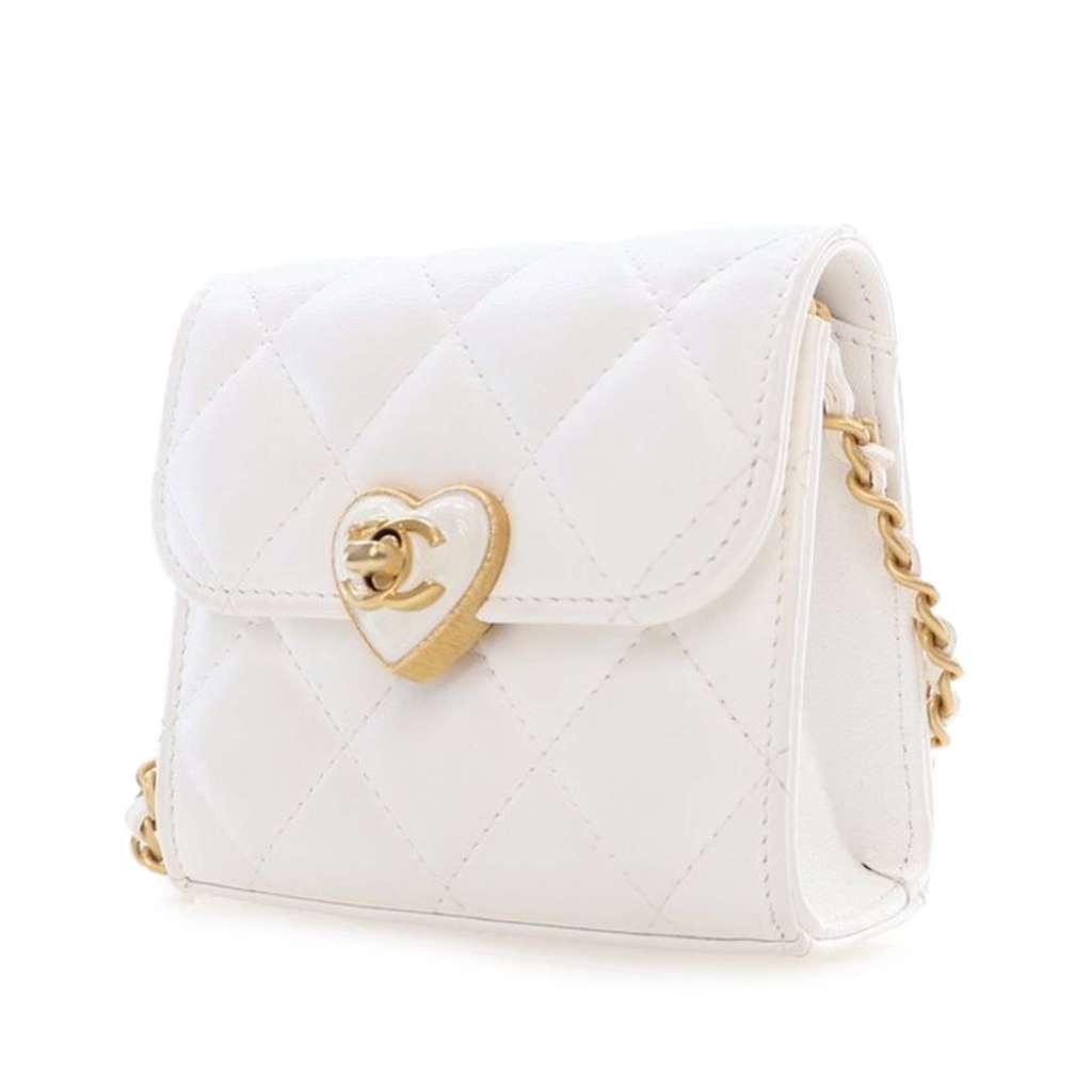 Chanel Mini Quilted Lambskin CC Enamel Heart Clutch With Chain - Back view
