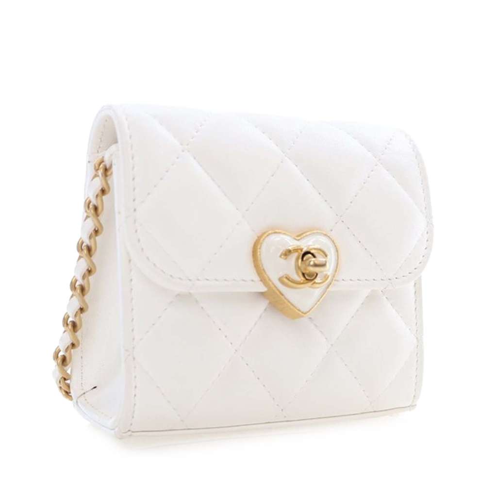 Chanel Mini Quilted Lambskin CC Enamel Heart Clutch With Chain - Image 6