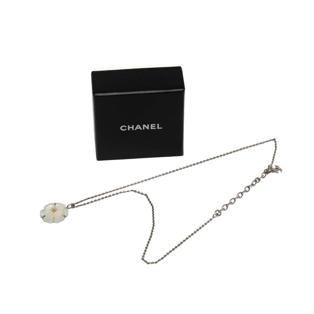 Chanel Resin Shell Camellia Pendant Necklace - 5
