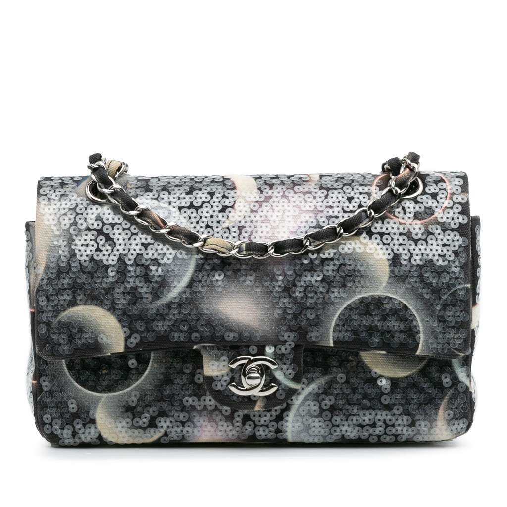 Chanel Medium Classic Canvas Sequin Moon Double Flap