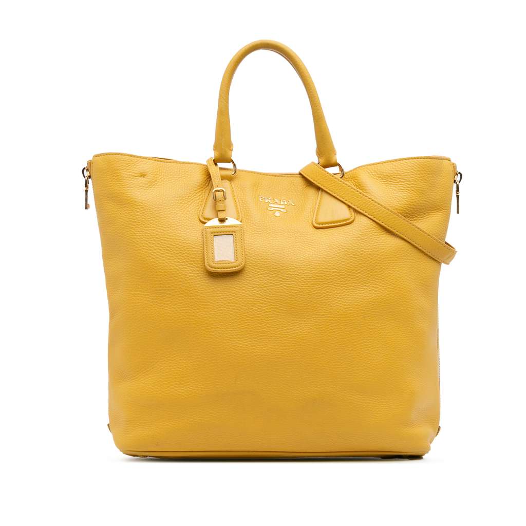 Prada Vitello Daino Side Zip Open Convertible Tote