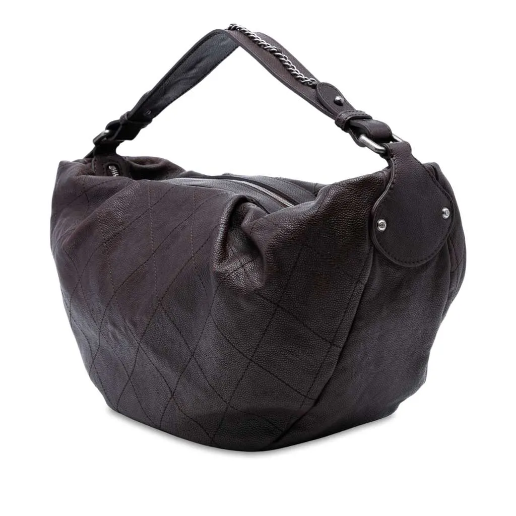 Chanel Large CC Caviar Outdoor Ligne Hobo Brown Leather Good - Back View