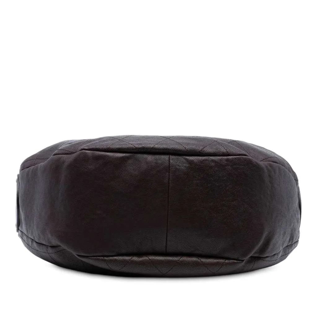 Chanel Large CC Caviar Outdoor Ligne Hobo Brown Leather Good - Inside View