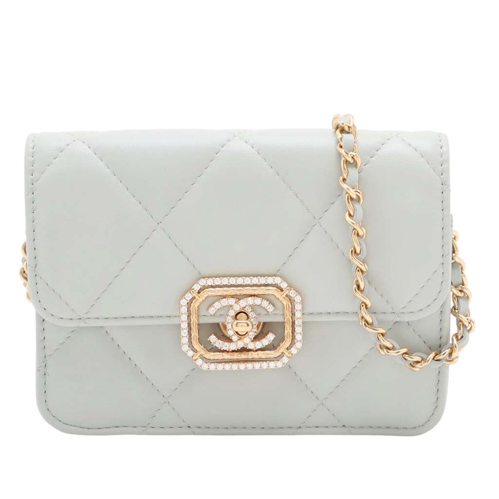 Chanel Quilted Lambskin Crystal Clutch on Chain
