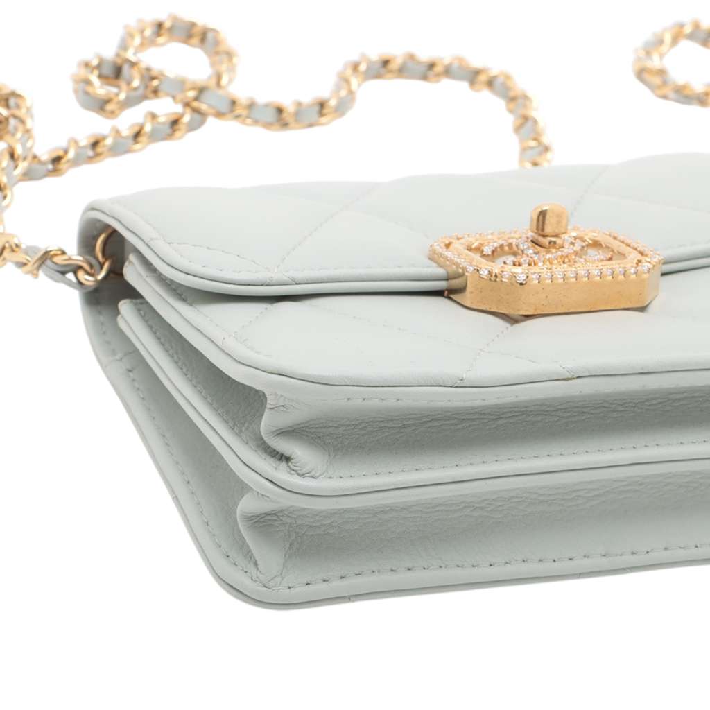 Chanel Quilted Lambskin Crystal Clutch on Chain - Image 10