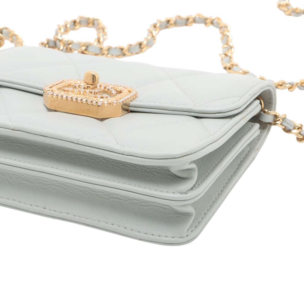 Chanel Quilted Lambskin Crystal Clutch on Chain - Image 11