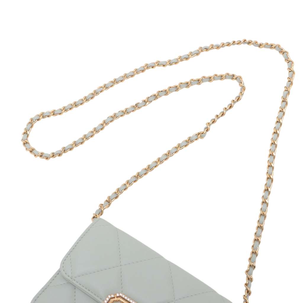 Chanel Quilted Lambskin Crystal Clutch on Chain - Image 12