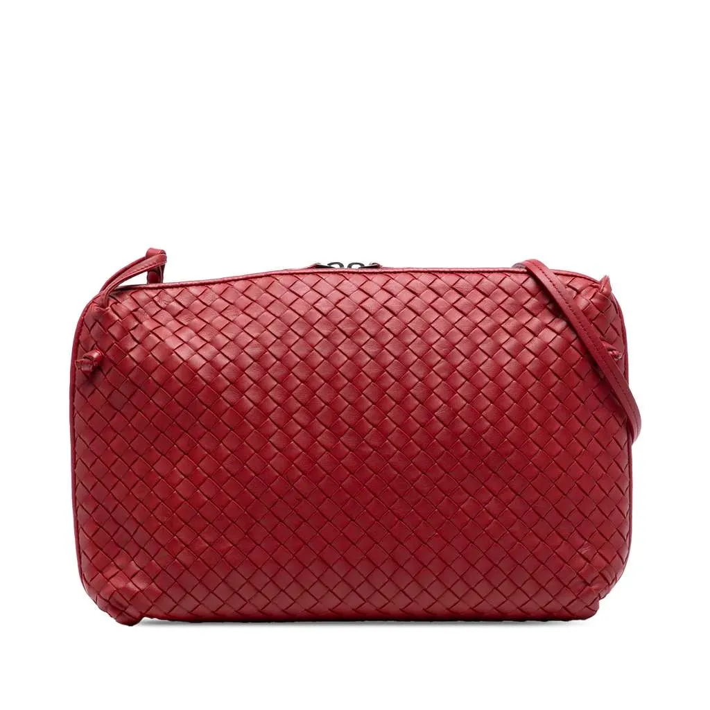 Bottega Veneta Large Nappa Intrecciato Nodini Crossbody Red Leather Good - Front View