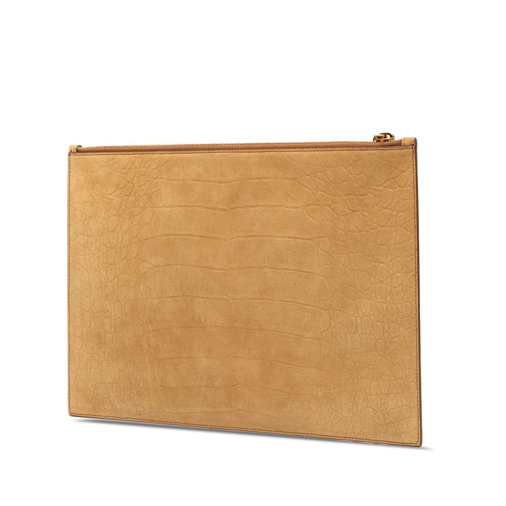 Saint Laurent Croc Embossed Leather Tiny Monogram Zipped Tablet Holder - Back view