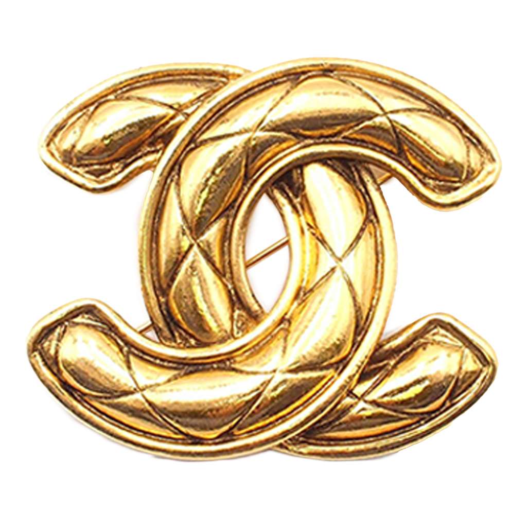 Chanel Gold Plated CC Quilted Brooch