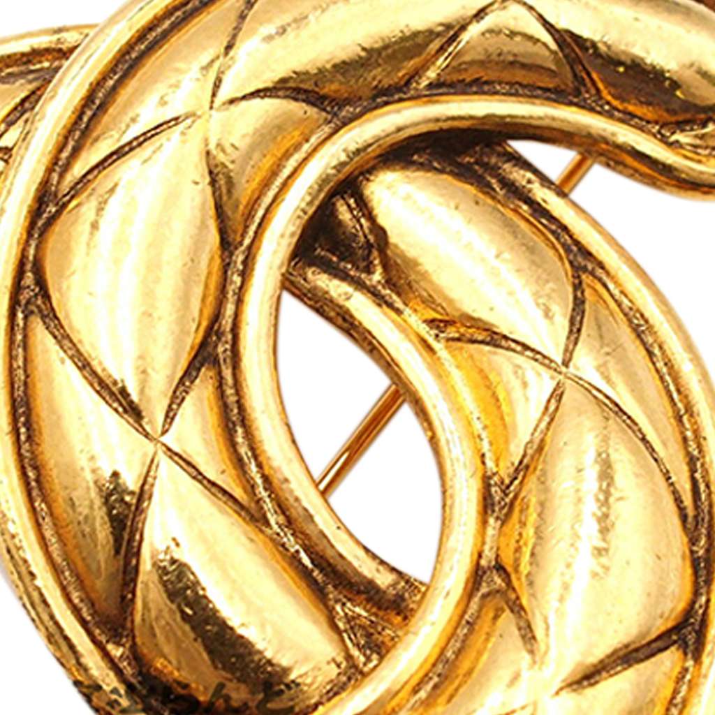 Chanel Gold Plated CC Quilted Brooch - Side view
