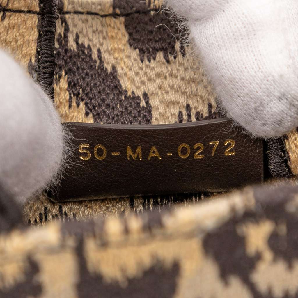Dior Mizza Mini Embroidered Canvas Leopard Vertical Book Tote - Detail 1