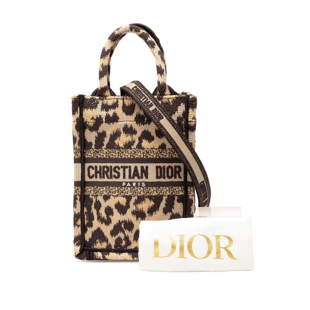 Dior Mizza Mini Embroidered Canvas Leopard Vertical Book Tote - Image 10