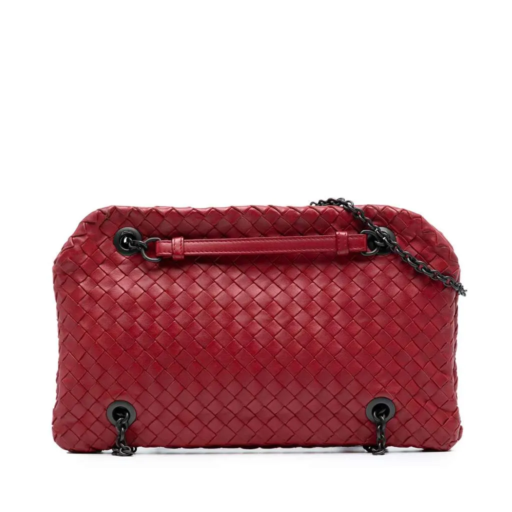 Bottega Veneta Nappa Intrecciato Duo Shoulder Bag Red Leather Good - Front View