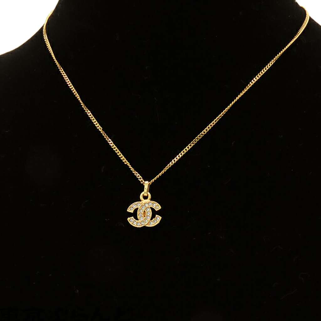 Chanel Gold Plated Crystal CC Pendant Necklace - Image 10