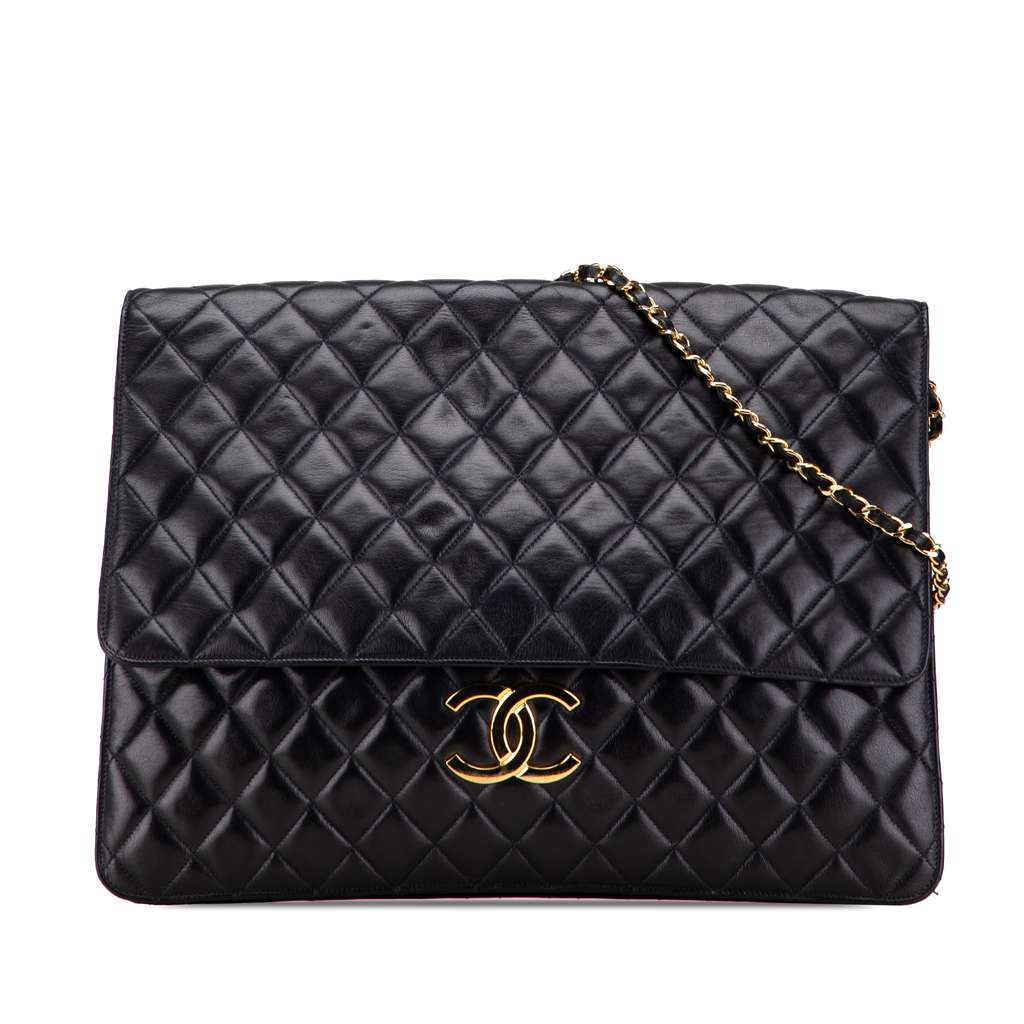 Chanel Jumbo XL Quilted Lambskin Clutch With Chain