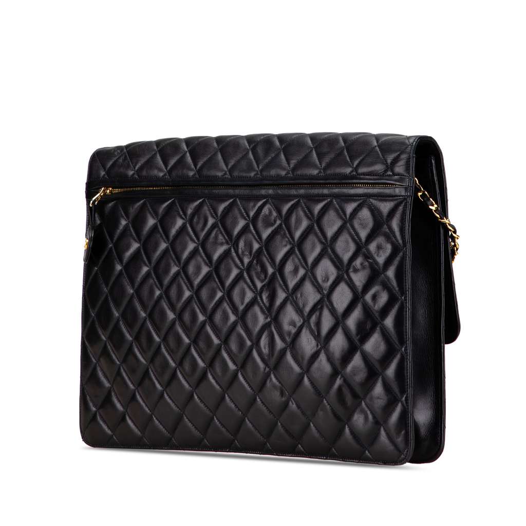 Chanel Jumbo XL Quilted Lambskin Clutch With Chain - Back view