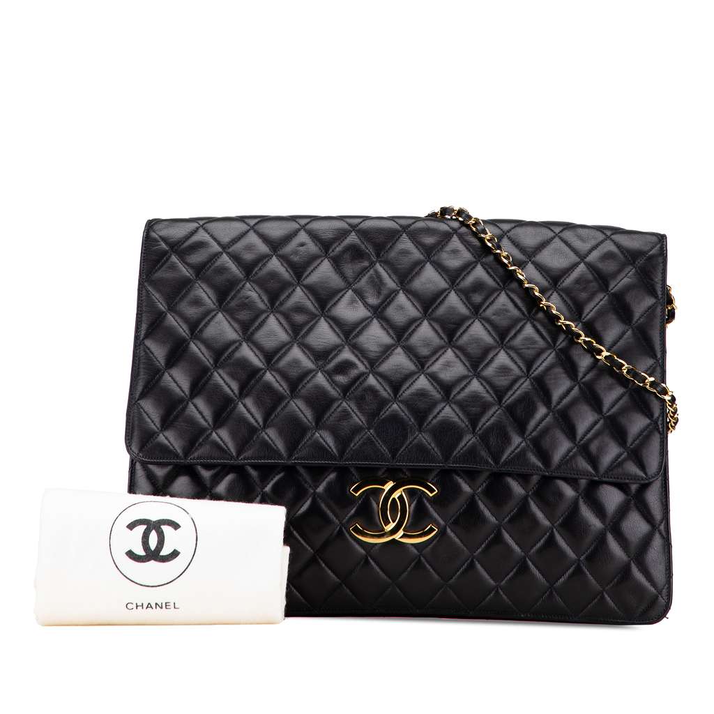 Chanel Jumbo XL Quilted Lambskin Clutch With Chain - Image 14