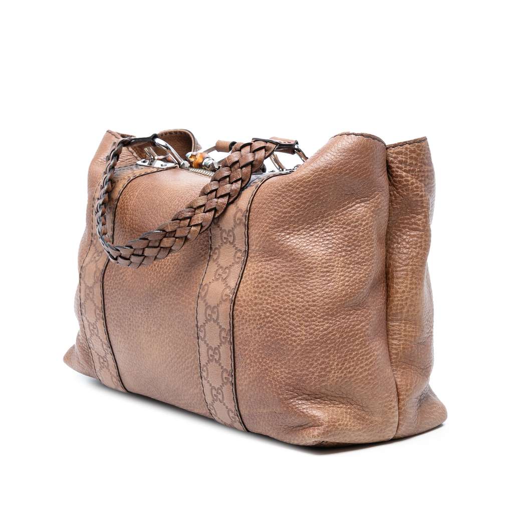 Gucci Guccissima Trimmed Leather Bamboo Libeccio Tote - Back view