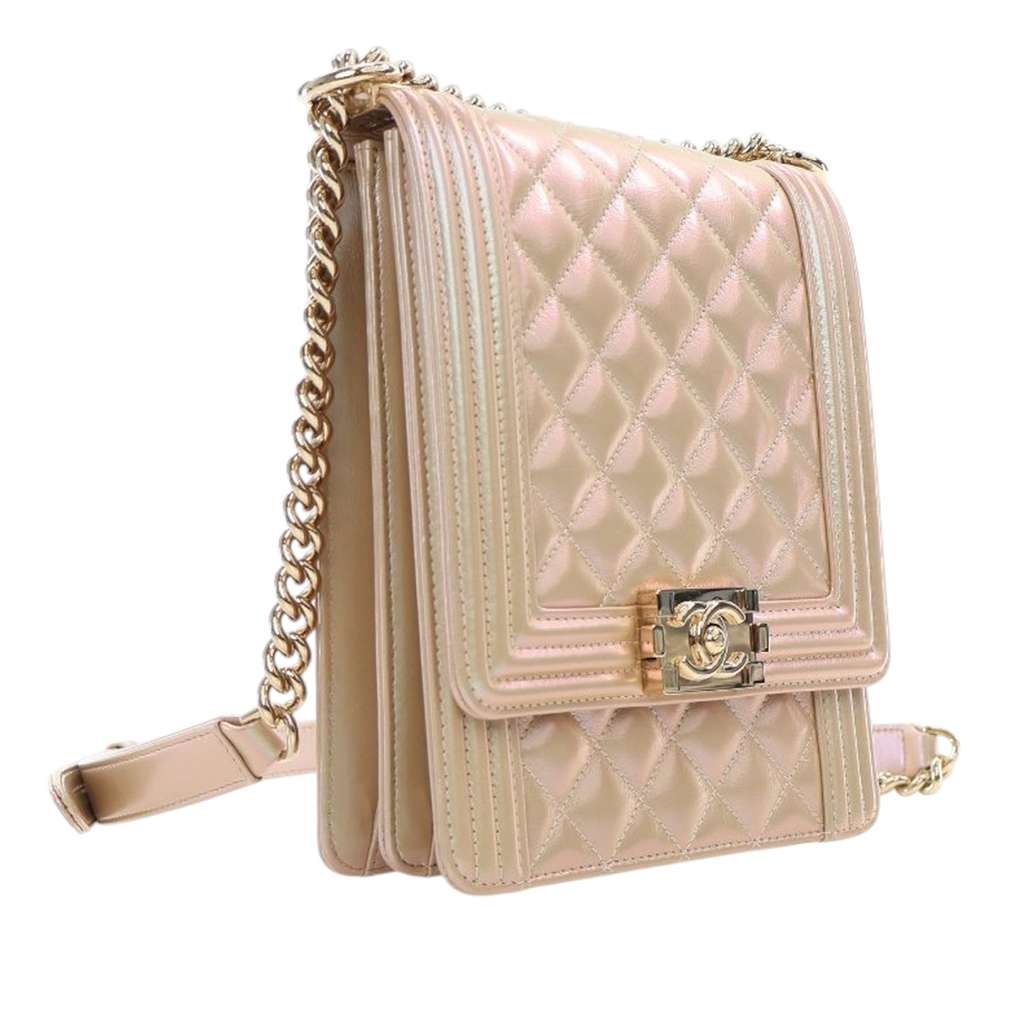 Chanel Quilted Iridescent Calfskin North South Boy Flap - Back view