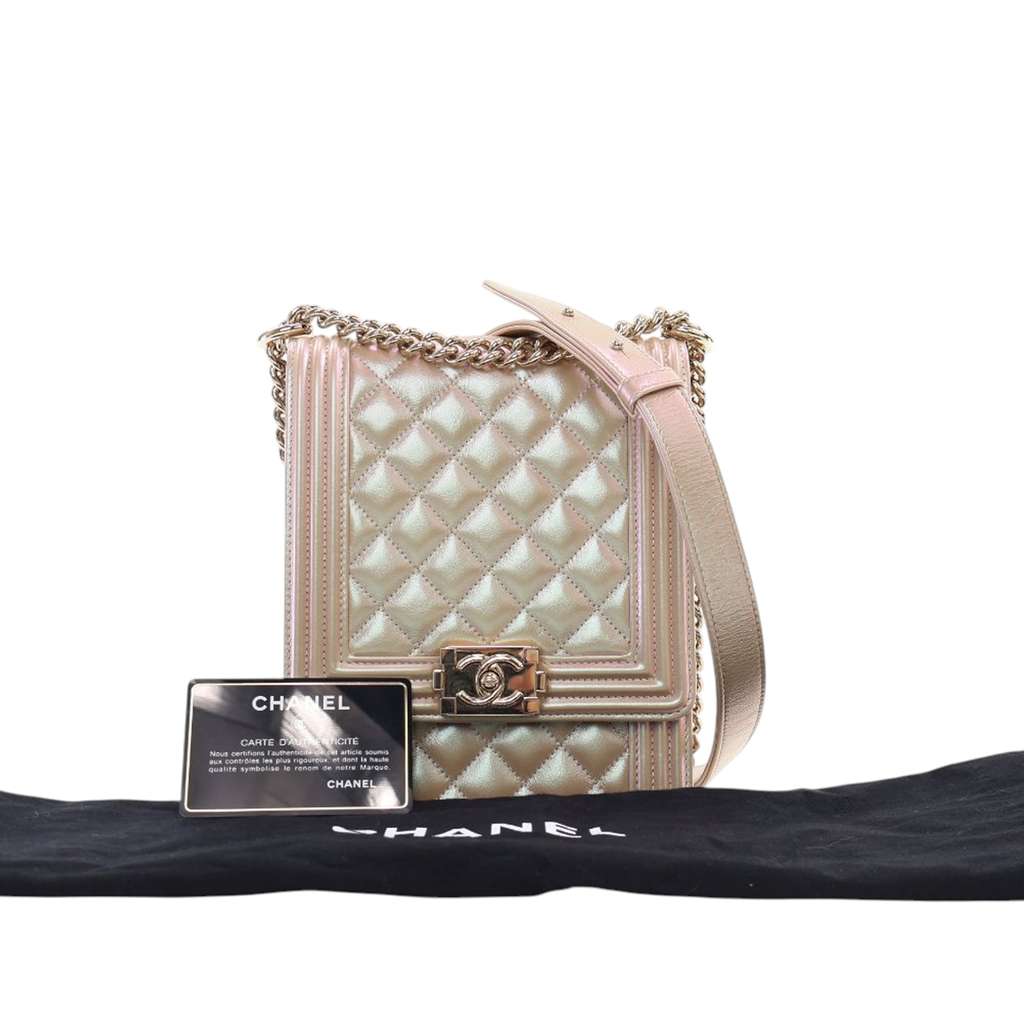 Chanel Quilted Iridescent Calfskin North South Boy Flap - Image 14