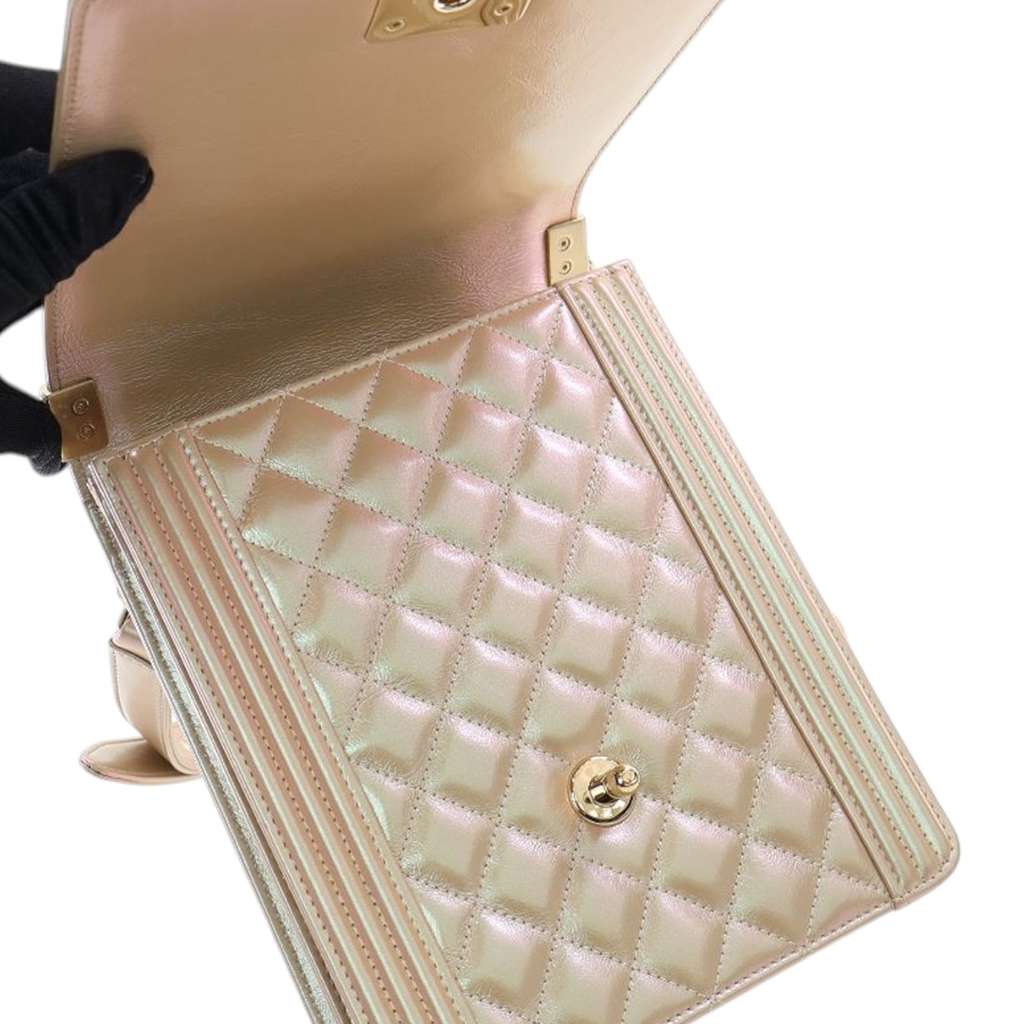 Chanel Quilted Iridescent Calfskin North South Boy Flap - Image 11