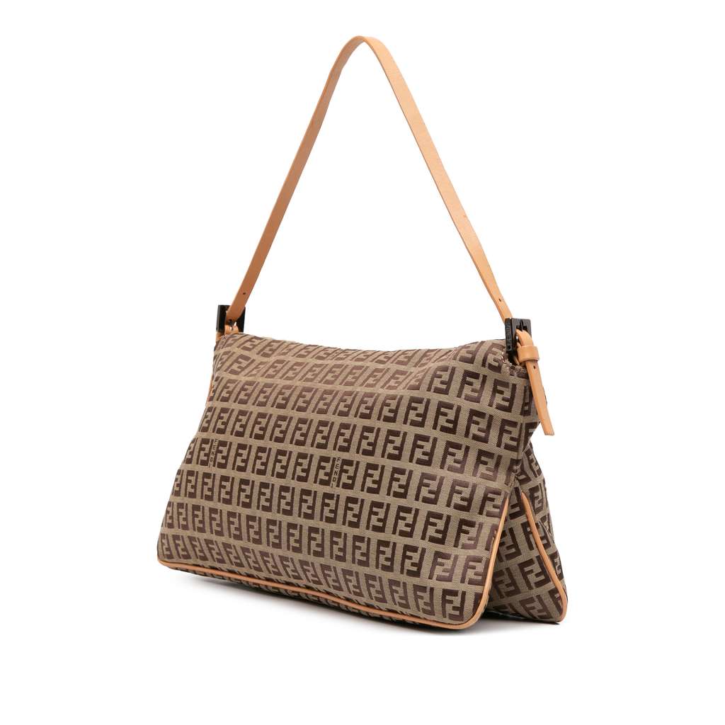 Fendi Zucchino Canvas Double Flap Shoulder Bag - Back view