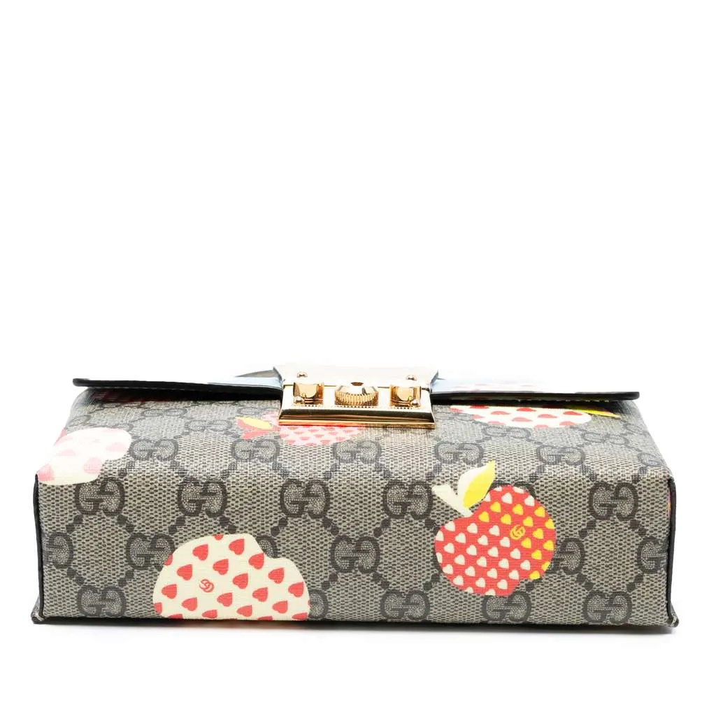 Gucci Mini GG Supreme Monogram Les Pommes Padlock Satchel Brown Canvas Good - Inside View