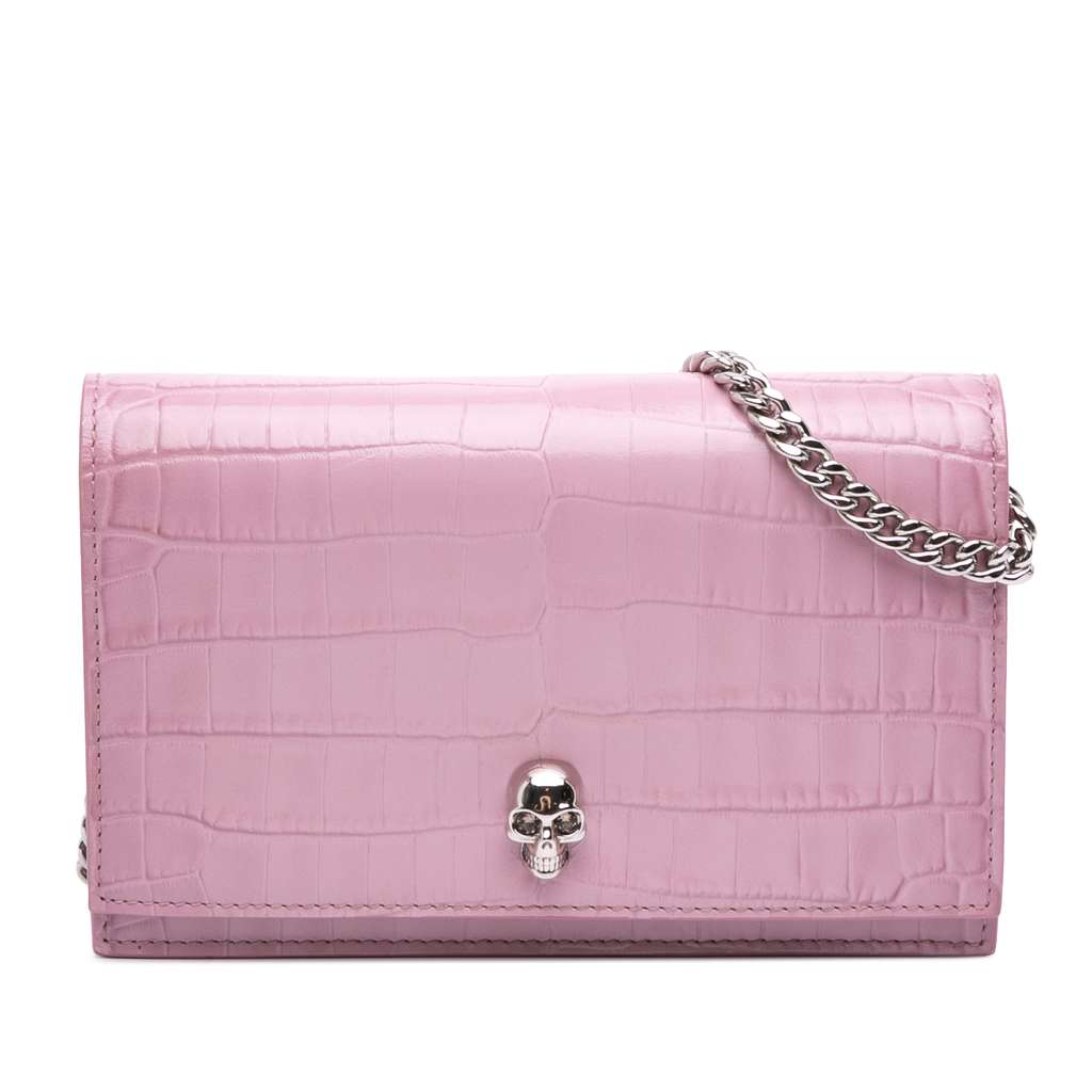 Alexander Mcqueen Small Crocodile Embossed Calfskin Skull Crossbody
