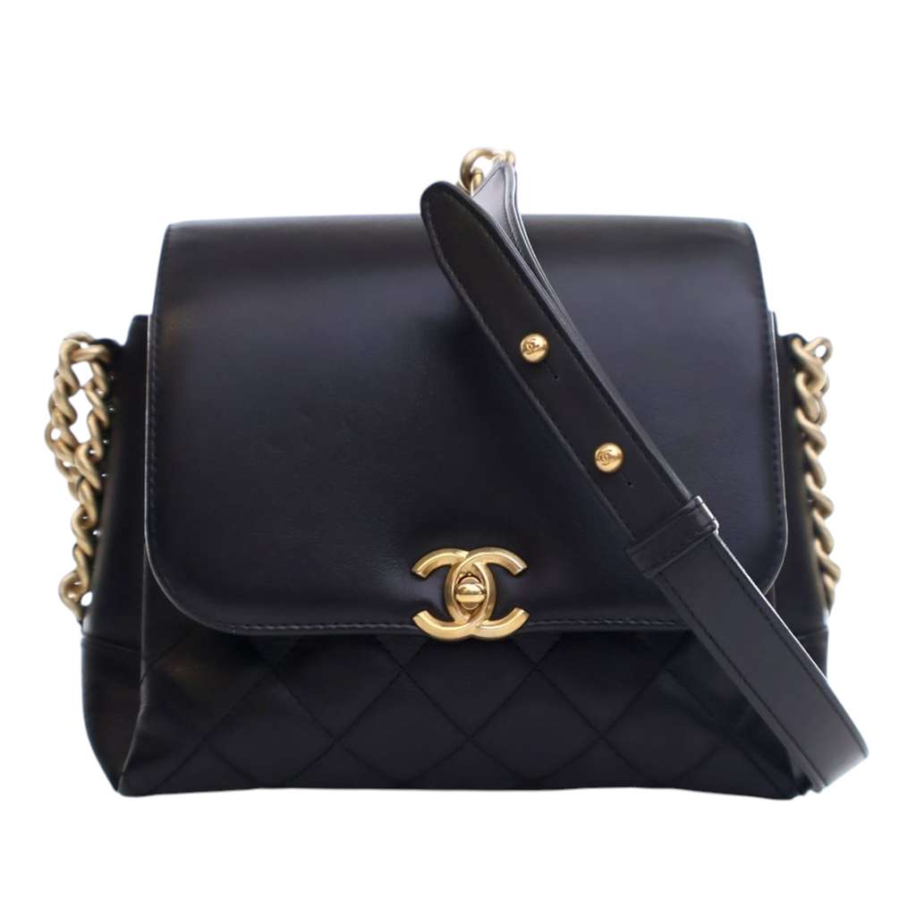 Chanel Quilted Goatskin Side Chain Compartment Flap