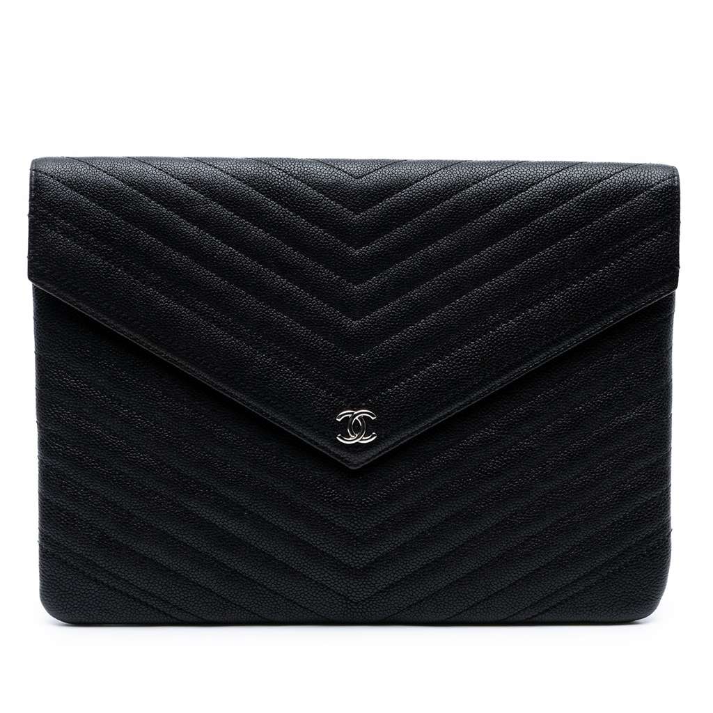 Chanel Medium Chevron Caviar Envelope Clutch