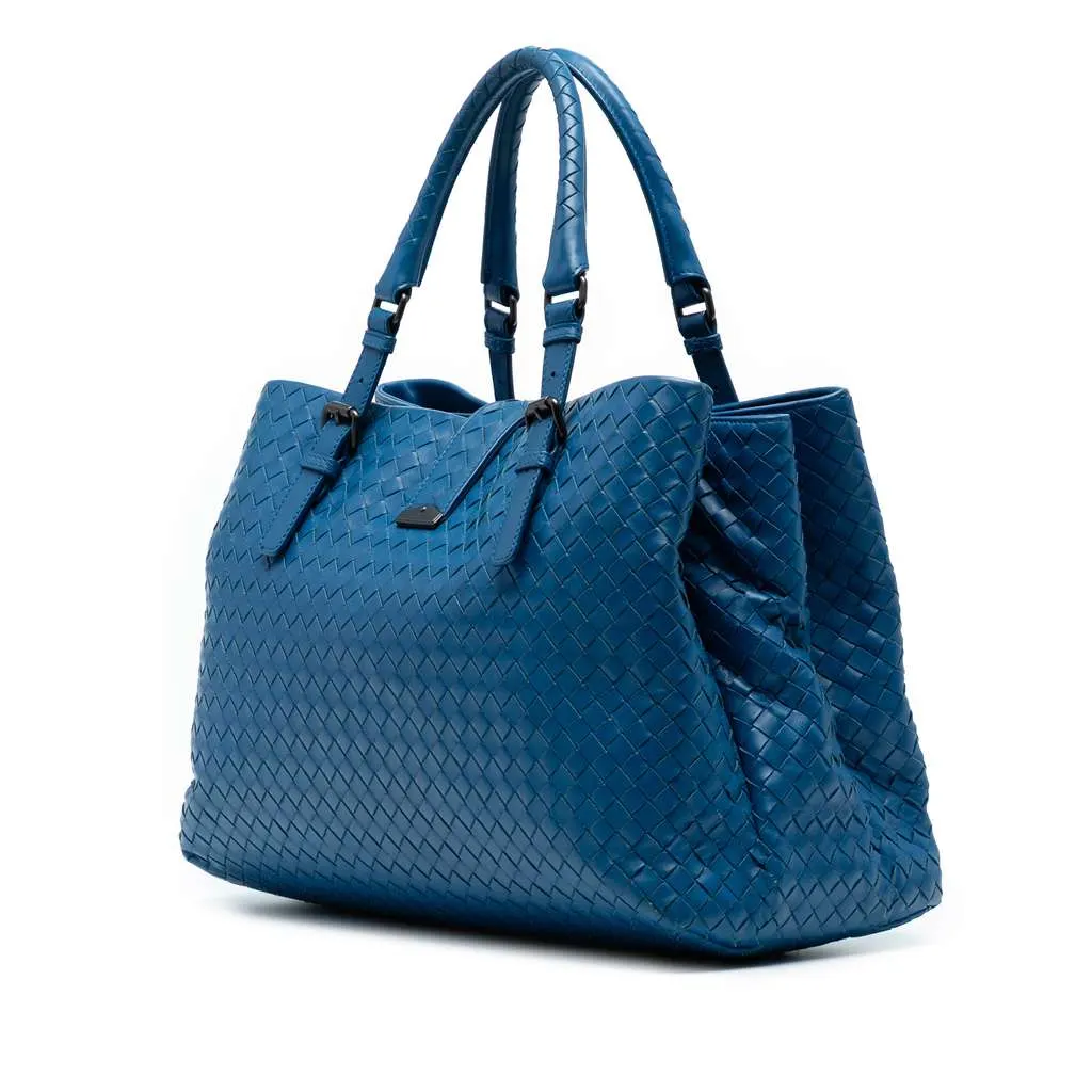 Bottega Veneta Medium Nappa Intrecciato Roma Tote Blue Leather Good - Back View