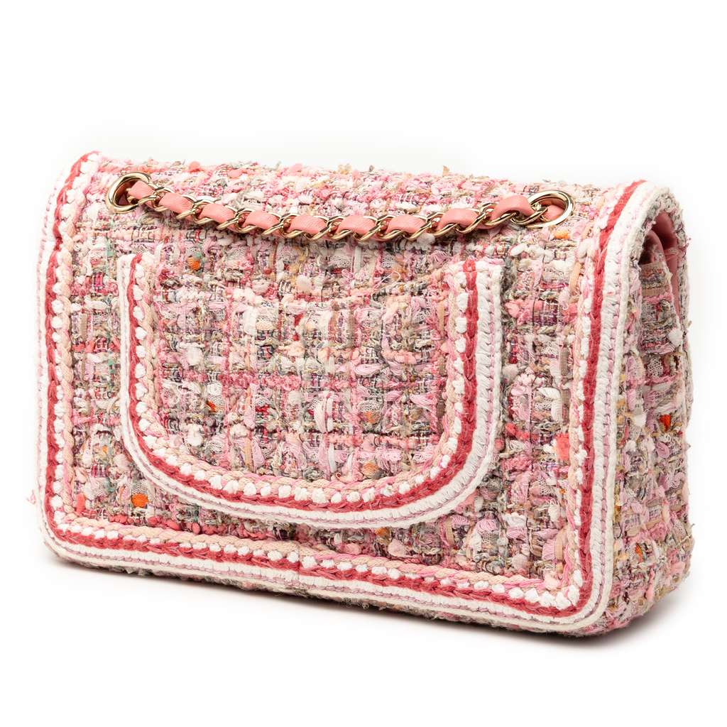 Chanel Medium Classic Quilted Tweed Braided Double Flap - Back view