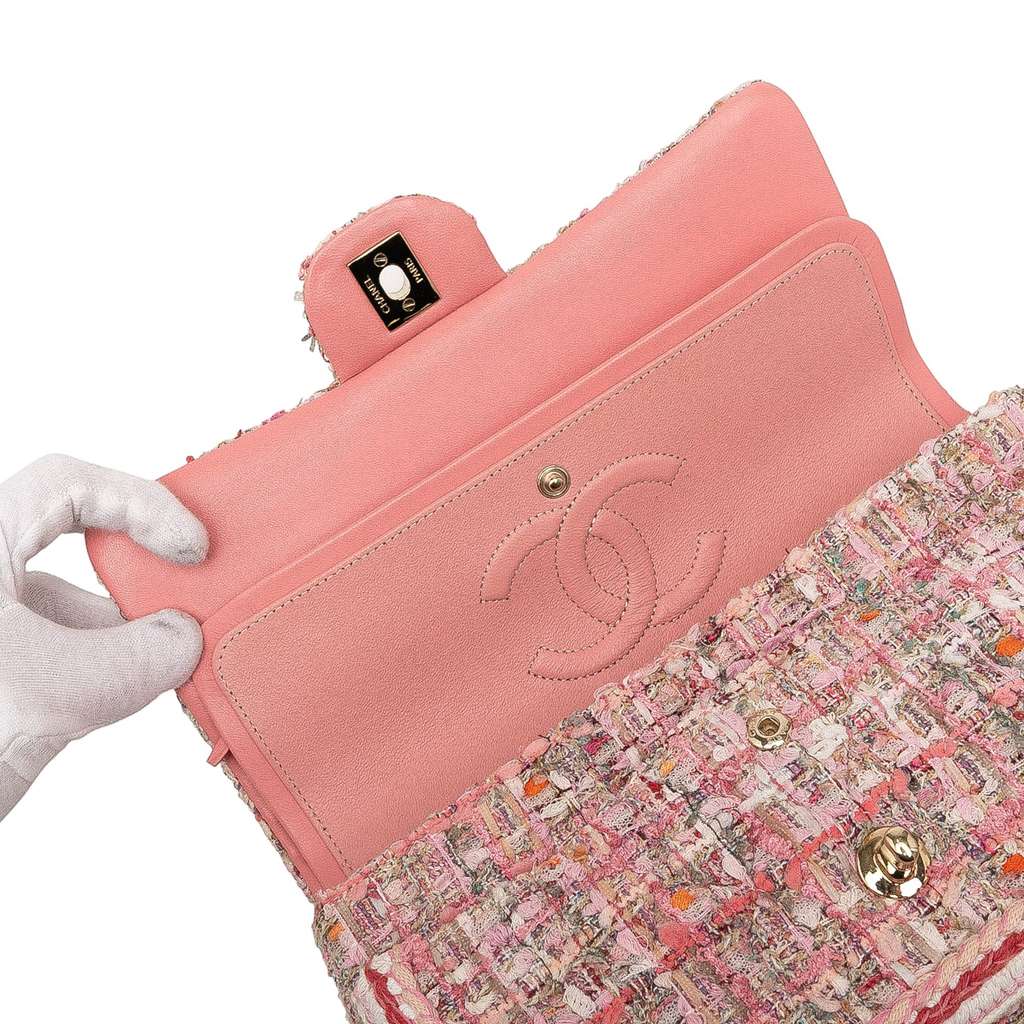 Chanel Medium Classic Quilted Tweed Braided Double Flap - Detail 2