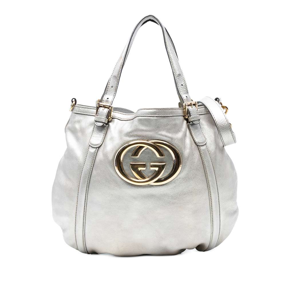Gucci Medium Metallic Calfskin Web Britt Satchel