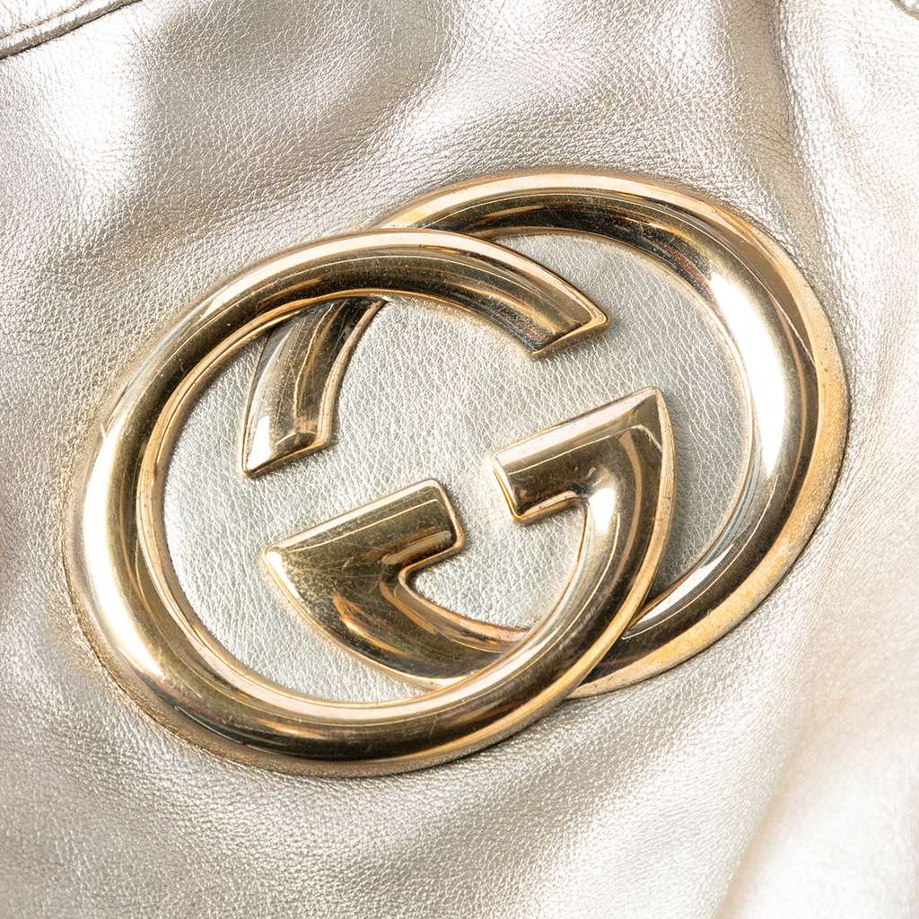 Gucci Medium Metallic Calfskin Web Britt Satchel - Side view