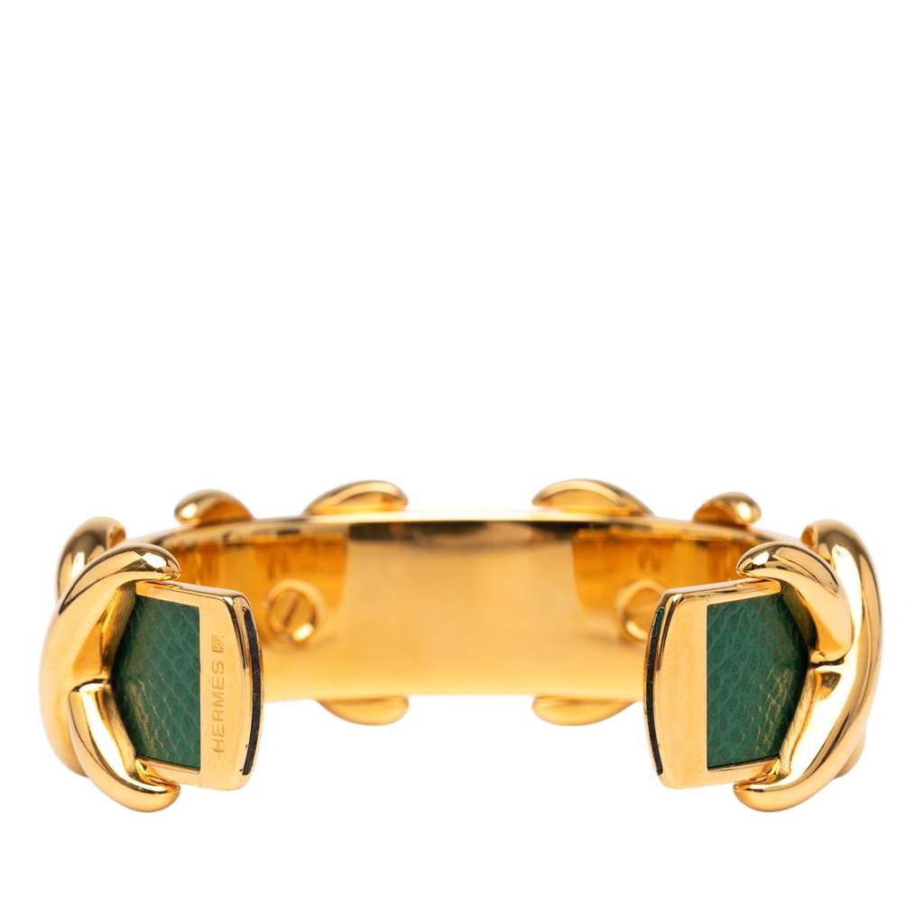Hermès Gold Plated and Leather Criss Cross Cuff Bracelet - Image 6