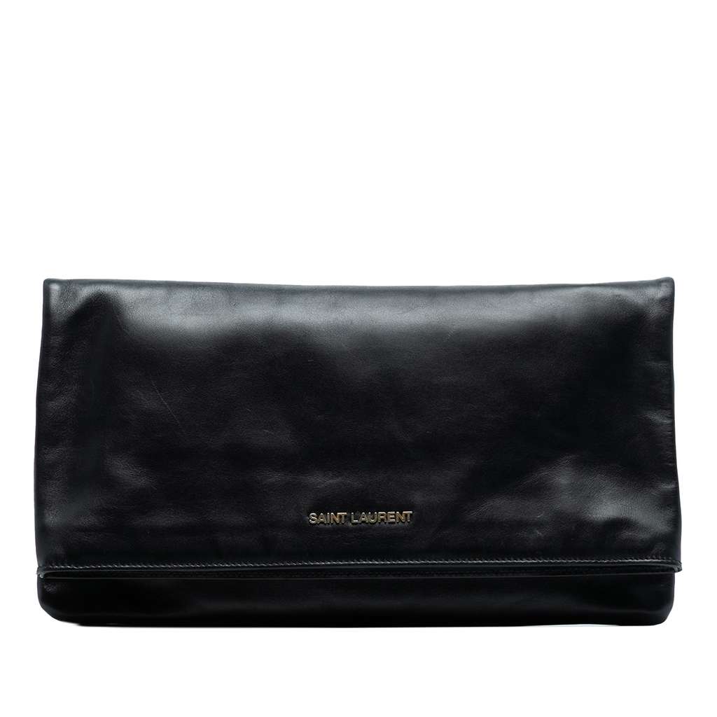 Saint Laurent Leather Letters Fold Over Clutch