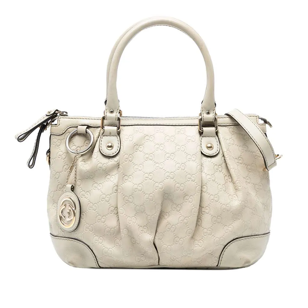 Gucci Guccissima Sukey Satchel White Leather Good - Front View