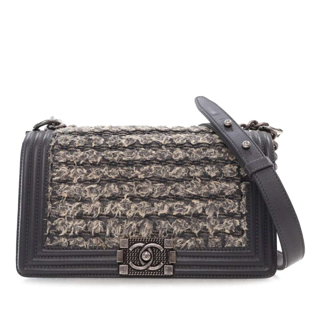 Chanel Old Medium Braided Tweed and Calfskin Boy Flap