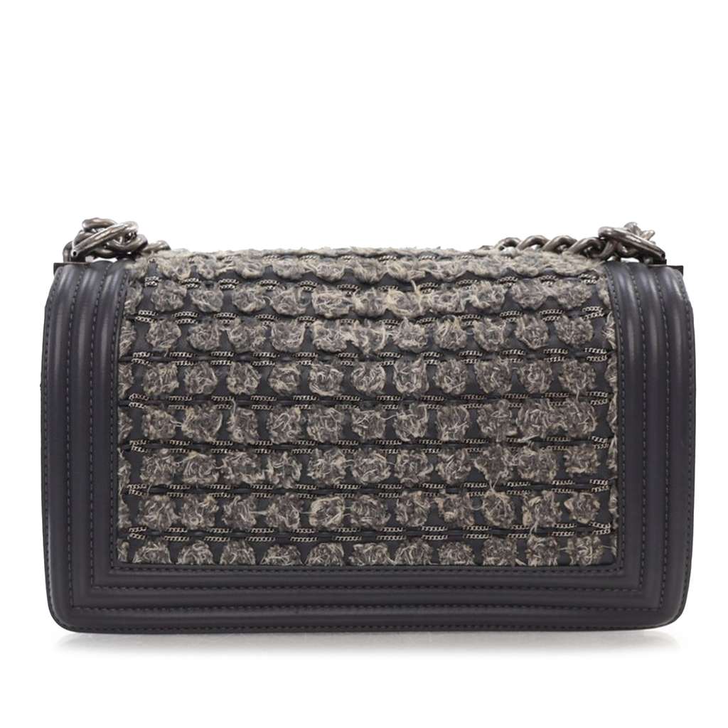 Chanel Old Medium Braided Tweed and Calfskin Boy Flap - Back view