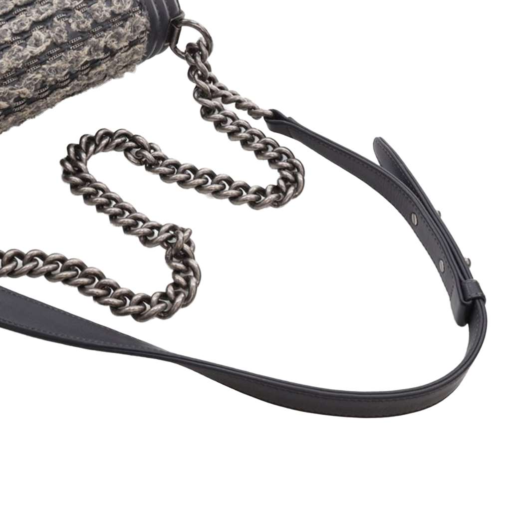 Chanel Old Medium Braided Tweed and Calfskin Boy Flap - Image 16