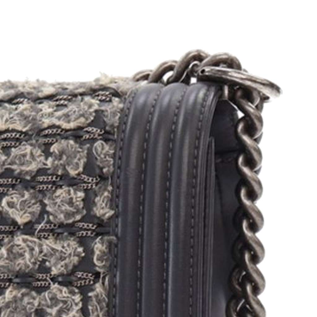 Chanel Old Medium Braided Tweed and Calfskin Boy Flap - Image 10