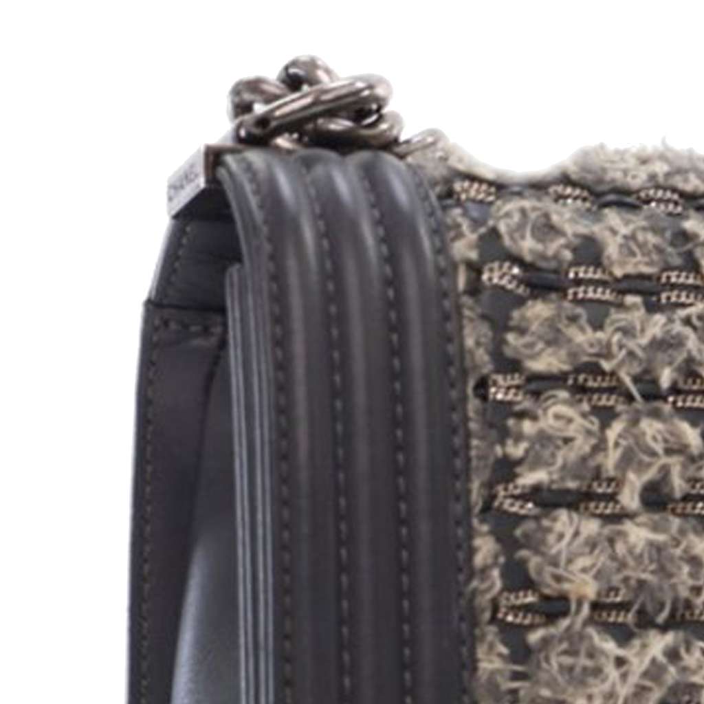 Chanel Old Medium Braided Tweed and Calfskin Boy Flap - Image 11