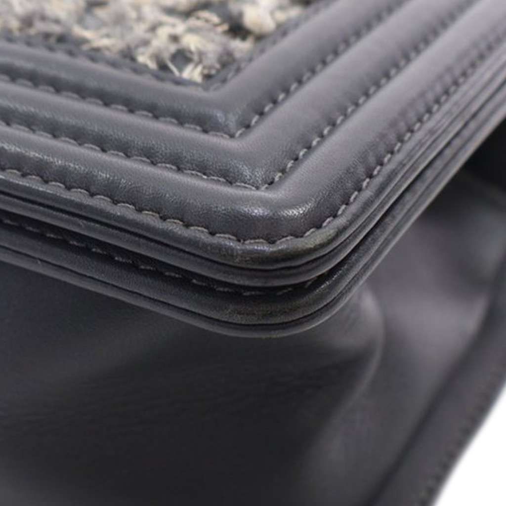 Chanel Old Medium Braided Tweed and Calfskin Boy Flap - Image 12