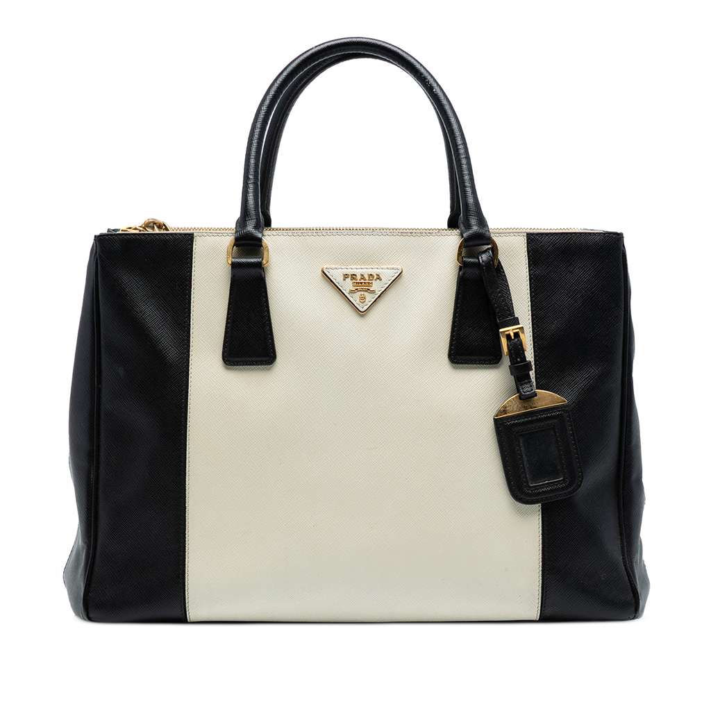 Prada Medium Bicolor Saffiano Lux Galleria Double Zip Satchel