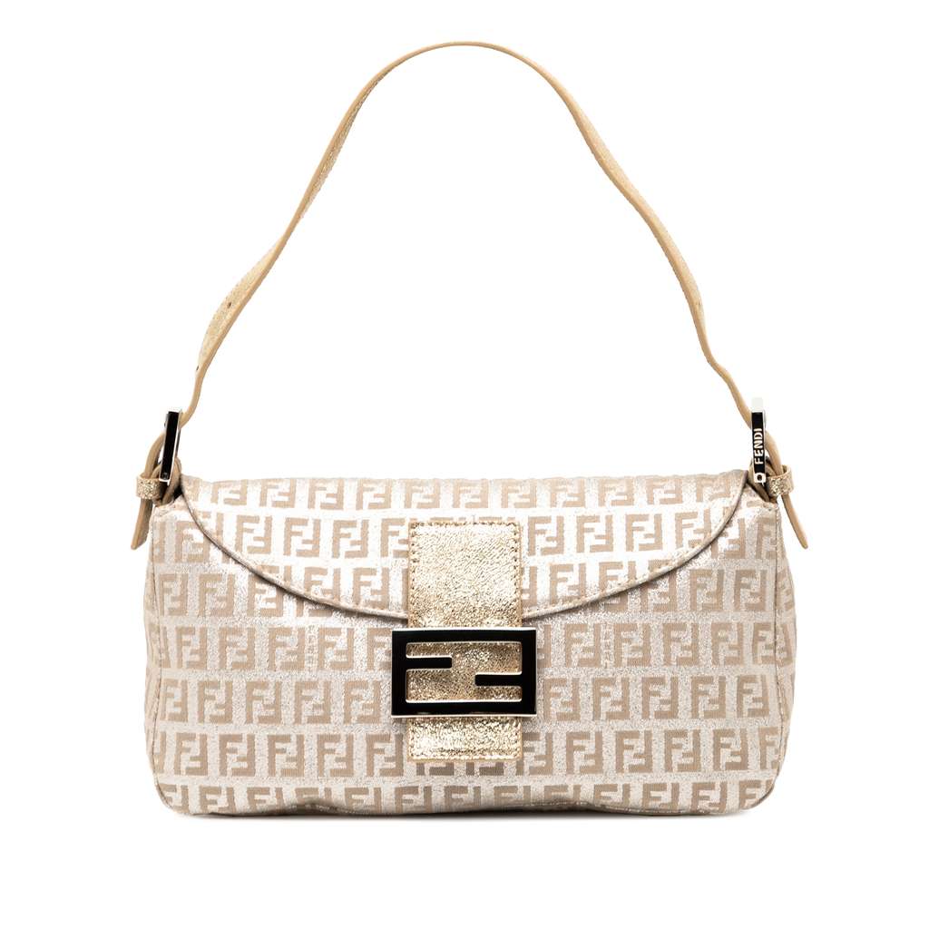 Fendi Zucchino Metallic Canvas Double Flap Shoulder Bag