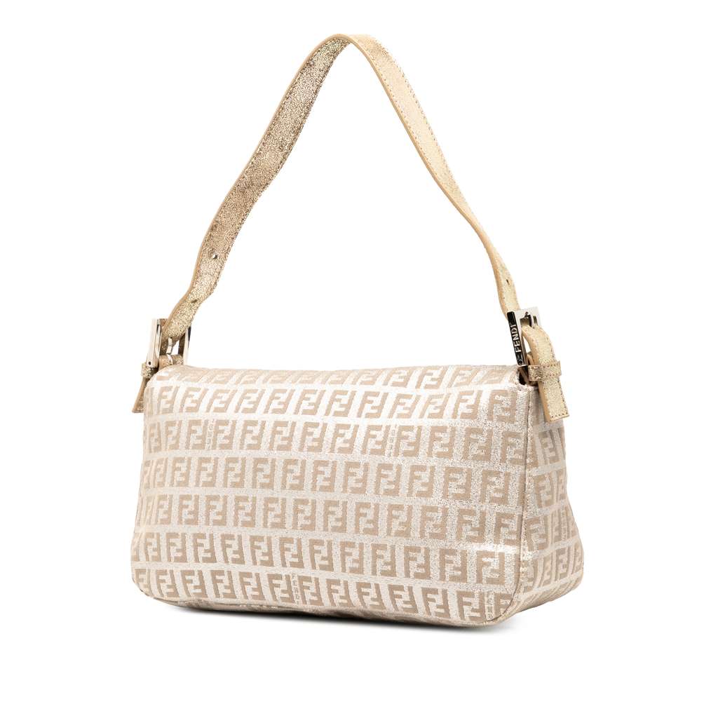 Fendi Zucchino Metallic Canvas Double Flap Shoulder Bag - Back view