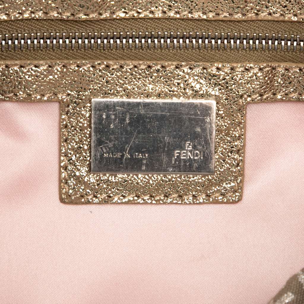 Fendi Zucchino Metallic Canvas Double Flap Shoulder Bag - Side view