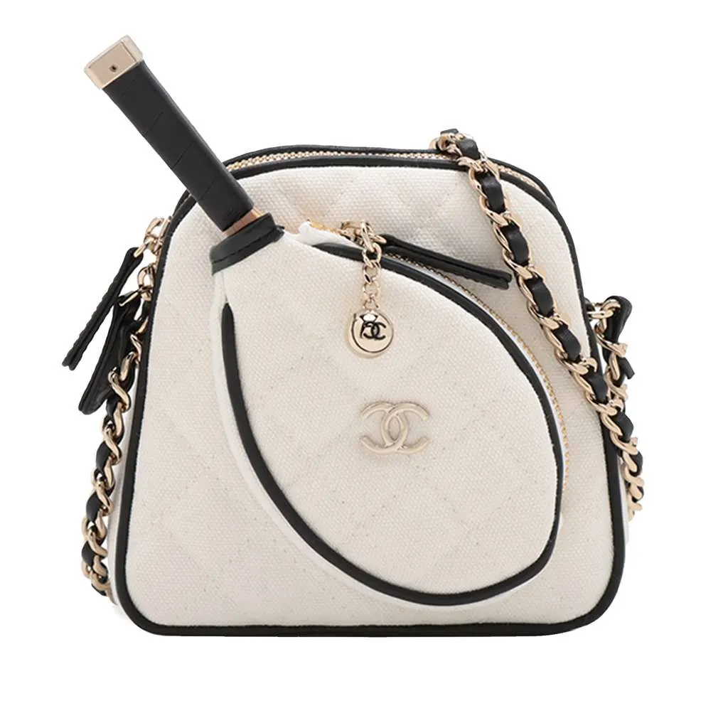 Chanel Coco Masters Mini Canvas Tennis Racket Bag White Canvas Good - Front View